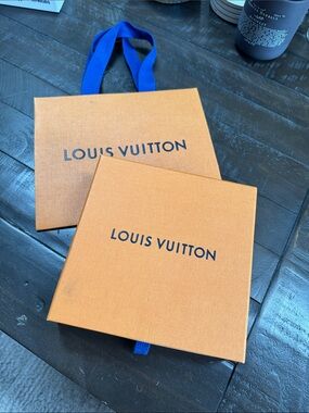 Louis Vuitton Orange Box with Blue Logo and Ribbon
